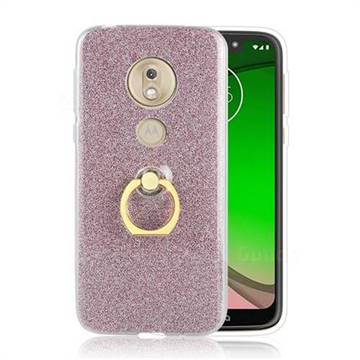 Luxury Soft TPU Glitter Back Ring Cover with 360 Rotate Finger Holder Buckle for Motorola Moto G7 Play - Pink