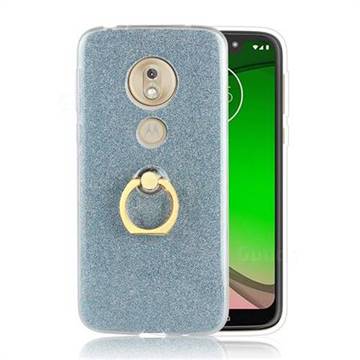 Luxury Soft TPU Glitter Back Ring Cover with 360 Rotate Finger Holder Buckle for Motorola Moto G7 Play - Blue