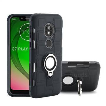 Ice Cube Shockproof PC + Silicon Invisible Ring Holder Phone Case for Motorola Moto G7 Play - Black