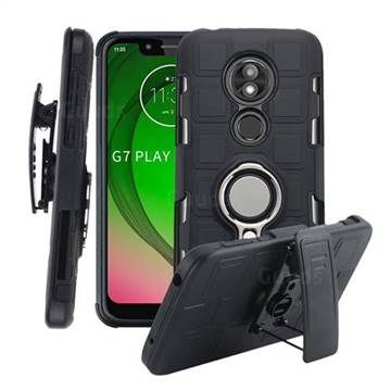 3 in 1 PC + Silicone Leather Phone Case for Motorola Moto G7 Play - Black