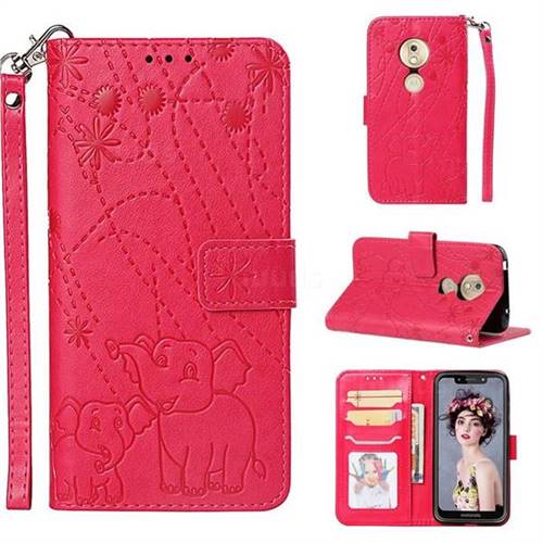 Embossing Fireworks Elephant Leather Wallet Case for Motorola Moto G7 Play - Red