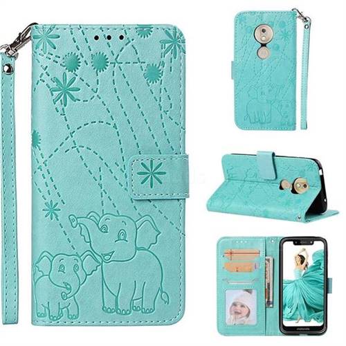 Embossing Fireworks Elephant Leather Wallet Case for Motorola Moto G7 Play - Green
