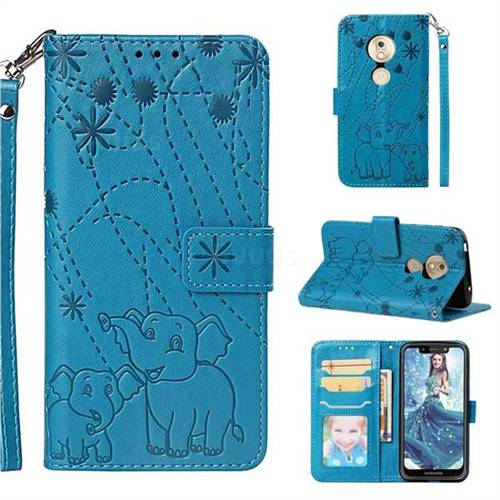 Embossing Fireworks Elephant Leather Wallet Case for Motorola Moto G7 Play - Blue