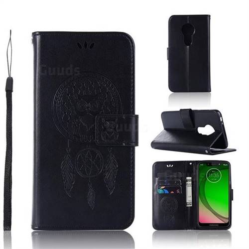 Intricate Embossing Owl Campanula Leather Wallet Case for Motorola Moto G7 Play - Black