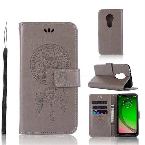 Intricate Embossing Owl Campanula Leather Wallet Case for Motorola Moto G7 Play - Grey