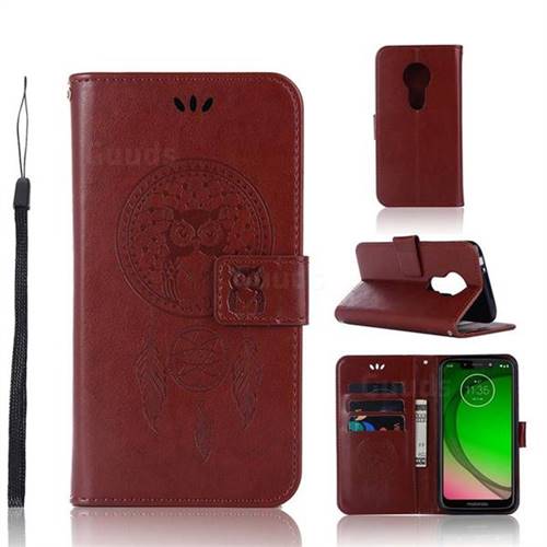 Intricate Embossing Owl Campanula Leather Wallet Case for Motorola Moto G7 Play - Brown