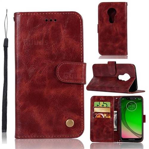Luxury Retro Leather Wallet Case for Motorola Moto G7 Play - Wine Red