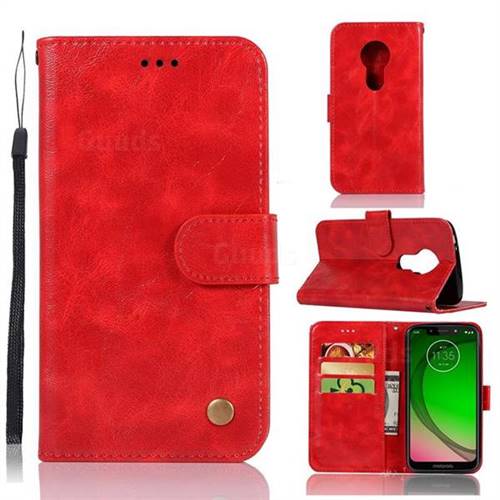 Luxury Retro Leather Wallet Case for Motorola Moto G7 Play - Red