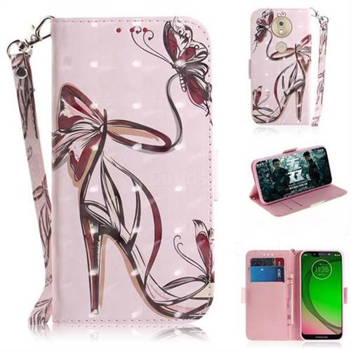 Butterfly High Heels 3D Painted Leather Wallet Phone Case for Motorola Moto G7 Play