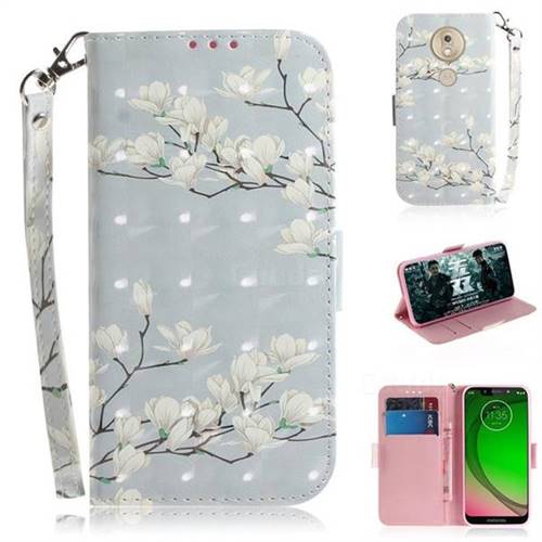 Magnolia Flower 3D Painted Leather Wallet Phone Case for Motorola Moto G7 Play