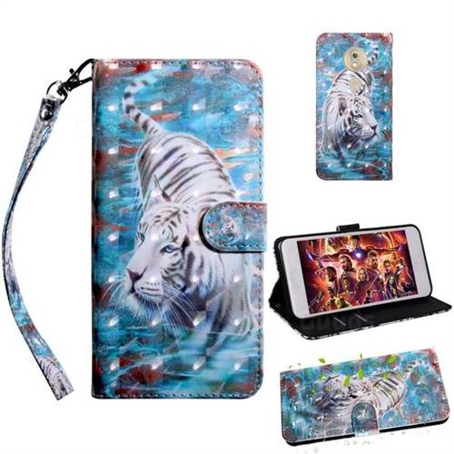 White Tiger 3D Painted Leather Wallet Case for Motorola Moto G7 Play