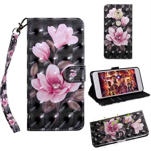 Black Powder Flower 3D Painted Leather Wallet Case for Motorola Moto G7 Play