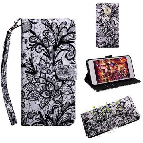 Black Lace Rose 3D Painted Leather Wallet Case for Motorola Moto G7 Play