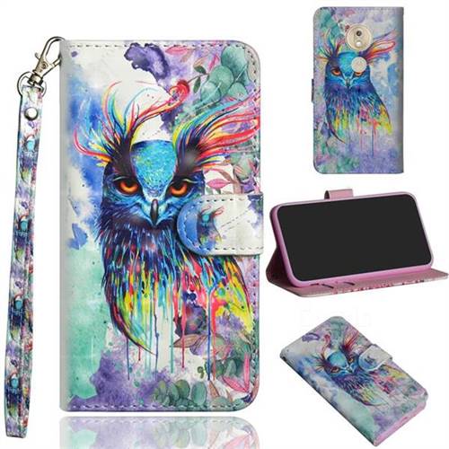 Watercolor Owl 3D Painted Leather Wallet Case for Motorola Moto G7 Play