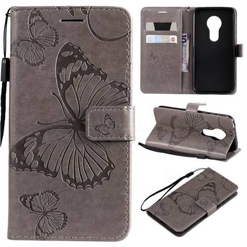 Embossing 3D Butterfly Leather Wallet Case for Motorola Moto G7 Play - Gray