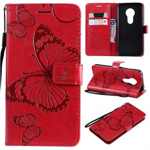 Embossing 3D Butterfly Leather Wallet Case for Motorola Moto G7 Play - Red