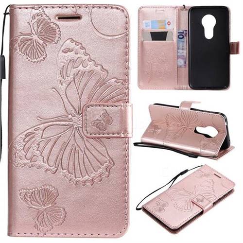 Embossing 3D Butterfly Leather Wallet Case for Motorola Moto G7 Play - Rose Gold