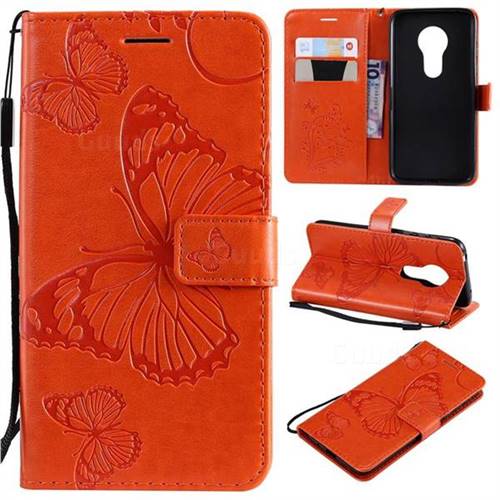 Embossing 3D Butterfly Leather Wallet Case for Motorola Moto G7 Play - Orange