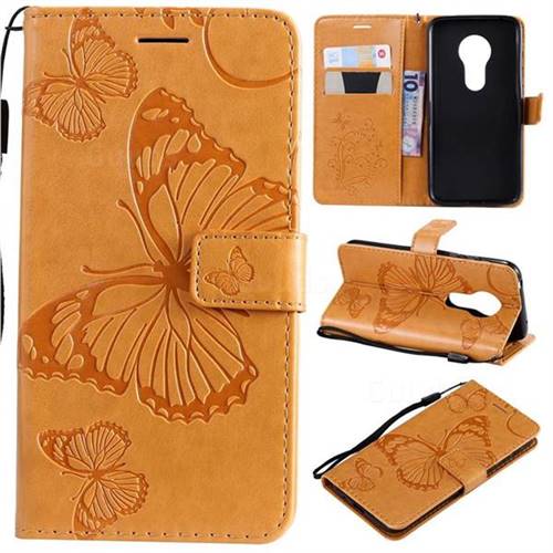 Embossing 3D Butterfly Leather Wallet Case for Motorola Moto G7 Play - Yellow