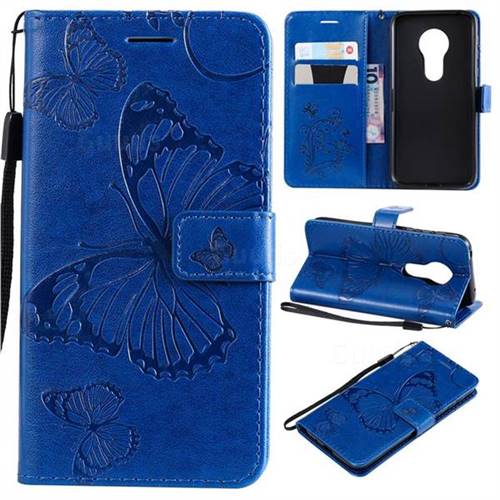 Embossing 3D Butterfly Leather Wallet Case for Motorola Moto G7 Play - Blue