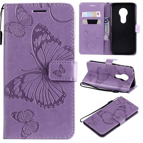 Embossing 3D Butterfly Leather Wallet Case for Motorola Moto G7 Play - Purple