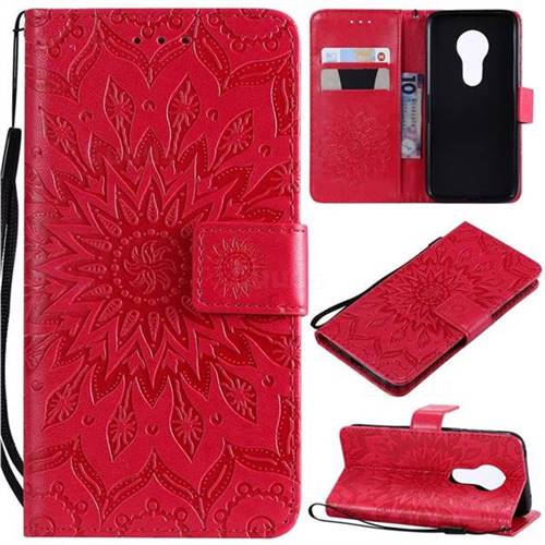 Embossing Sunflower Leather Wallet Case for Motorola Moto G7 Play - Red