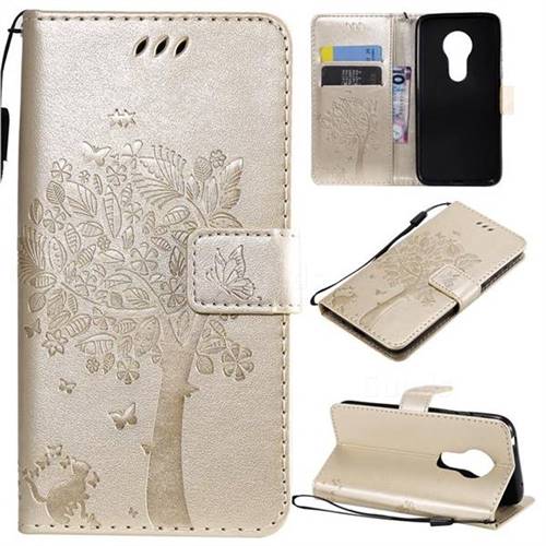 Embossing Butterfly Tree Leather Wallet Case for Motorola Moto G7 Play - Champagne