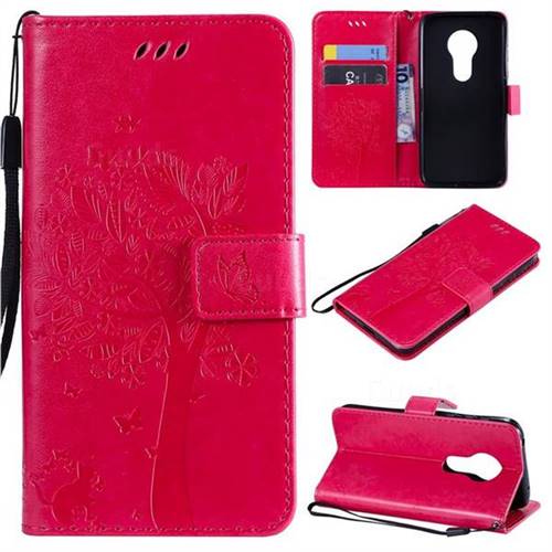 Embossing Butterfly Tree Leather Wallet Case for Motorola Moto G7 Play - Rose