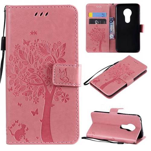 Embossing Butterfly Tree Leather Wallet Case for Motorola Moto G7 Play - Pink
