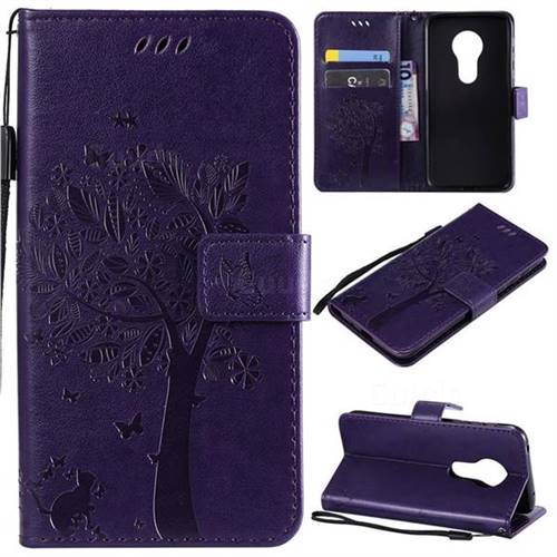 Embossing Butterfly Tree Leather Wallet Case for Motorola Moto G7 Play - Purple