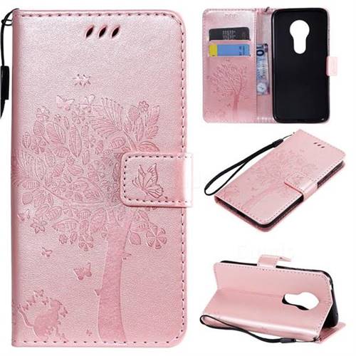 Embossing Butterfly Tree Leather Wallet Case for Motorola Moto G7 Play - Rose Pink