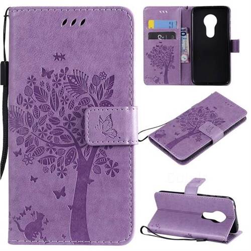 Embossing Butterfly Tree Leather Wallet Case for Motorola Moto G7 Play - Violet