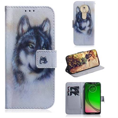 Snow Wolf PU Leather Wallet Case for Motorola Moto G7 Play