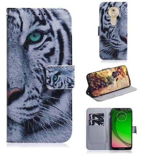 White Tiger PU Leather Wallet Case for Motorola Moto G7 Play