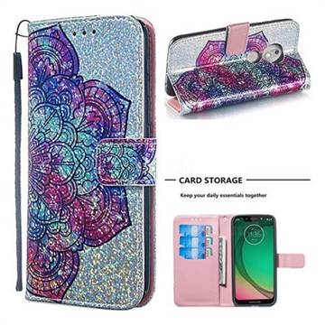 Glutinous Flower Sequins Painted Leather Wallet Case for Motorola Moto G7 Play
