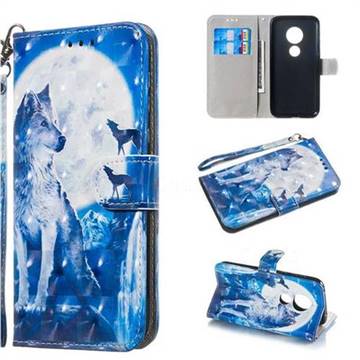 Ice Wolf 3D Painted Leather Wallet Phone Case for Motorola Moto G7 Play