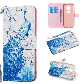Blue Peacock 3D Painted Leather Wallet Phone Case for Motorola Moto G7 Play