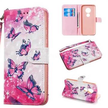 Pink Butterfly 3D Painted Leather Wallet Phone Case for Motorola Moto G7 Play
