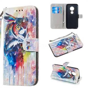 Watercolor Owl 3D Painted Leather Wallet Phone Case for Motorola Moto G7 Play