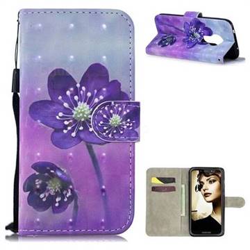 Purple Flower 3D Painted Leather Wallet Phone Case for Motorola Moto G7 Play