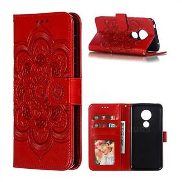 Intricate Embossing Datura Solar Leather Wallet Case for Motorola Moto G7 Play - Red