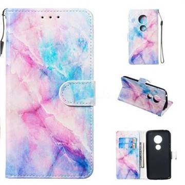 Blue Pink Marble Smooth Leather Phone Wallet Case for Motorola Moto G7 Play
