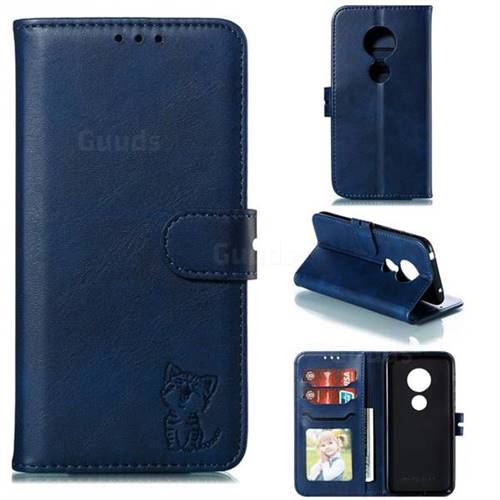 Embossing Happy Cat Leather Wallet Case for Motorola Moto G7 Play - Blue