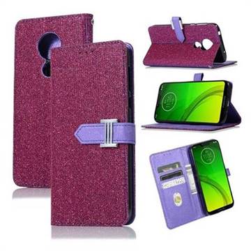 Fashion Glitter Metal Buckle Wallet Case for Motorola Moto G7 Play - Purple