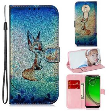 Cute Fox Laser Shining Leather Wallet Phone Case for Motorola Moto G7 Play