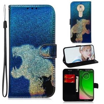 Cat and Leopard Laser Shining Leather Wallet Phone Case for Motorola Moto G7 Play