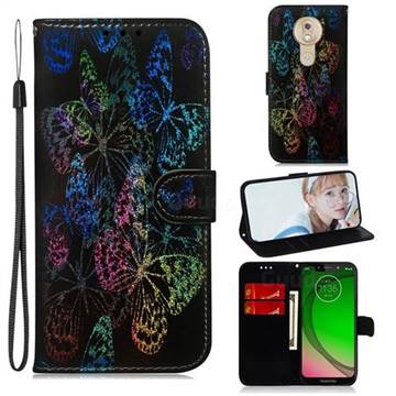 Black Butterfly Laser Shining Leather Wallet Phone Case for Motorola Moto G7 Play