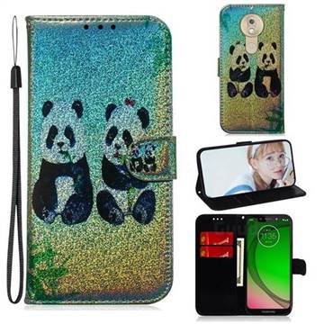Two Pandas Laser Shining Leather Wallet Phone Case for Motorola Moto G7 Play