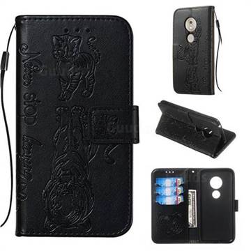 Embossing Tiger and Cat Leather Wallet Case for Motorola Moto G7 Play - Black