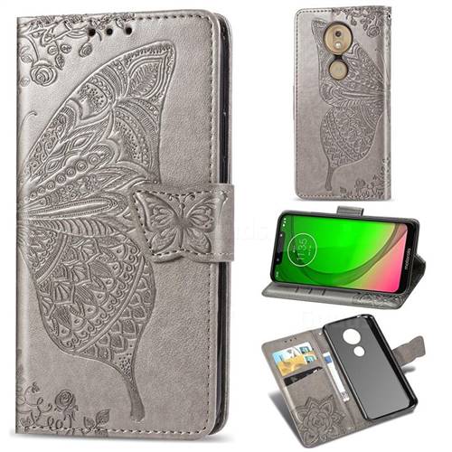 Embossing Mandala Flower Butterfly Leather Wallet Case for Motorola Moto G7 Play - Gray
